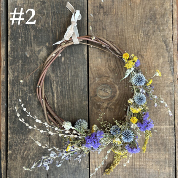 #2 dried wreath purple yellow silver