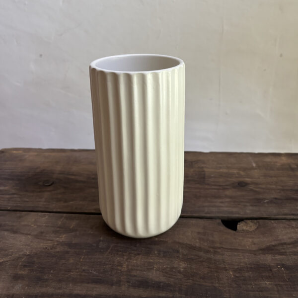 Tall Narrow Ribbed Cream Vase